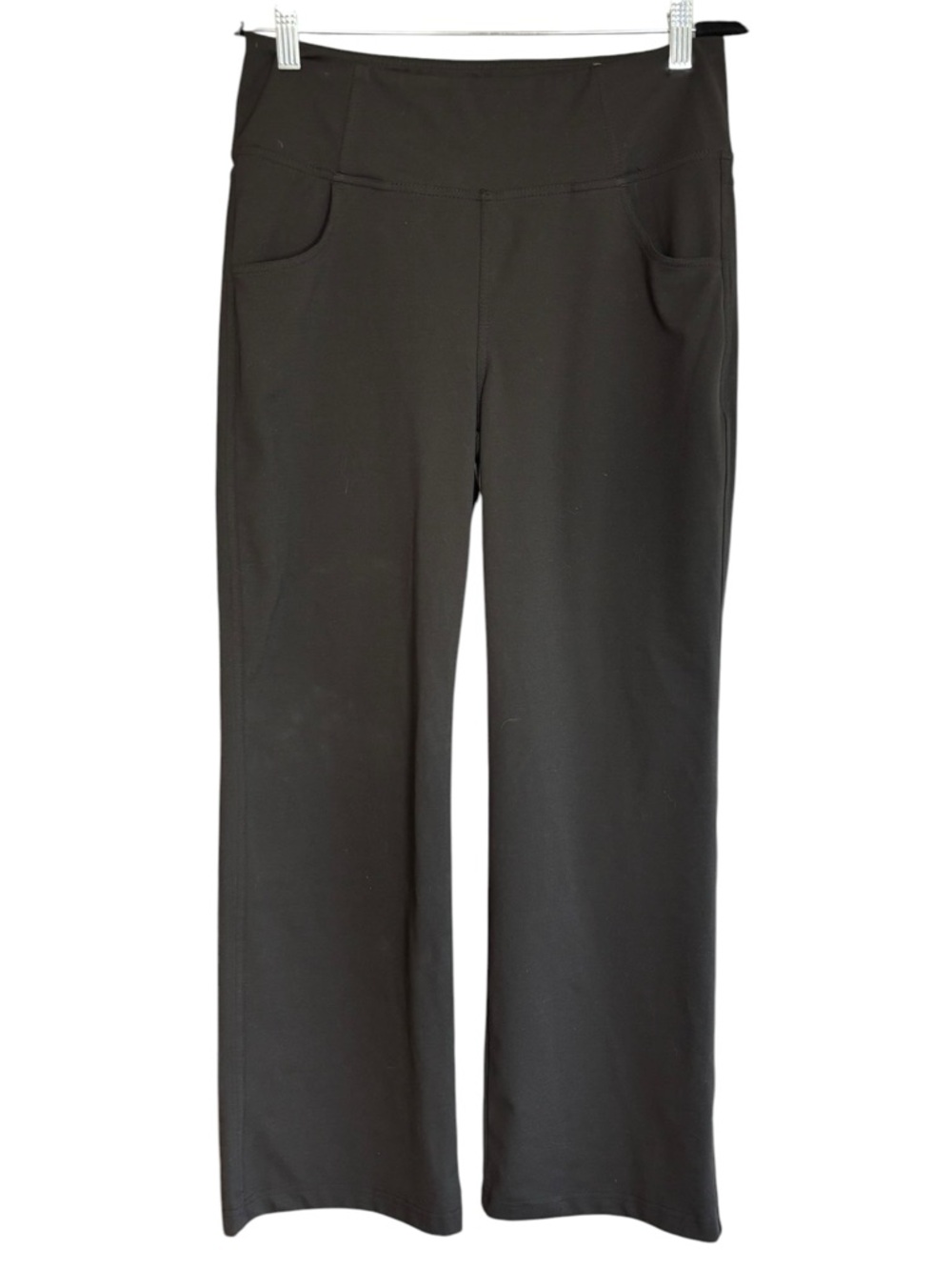 VOOVEEYA Black Pull-On Pants Large Straight Leg Stretch Pockets 27” Inseam